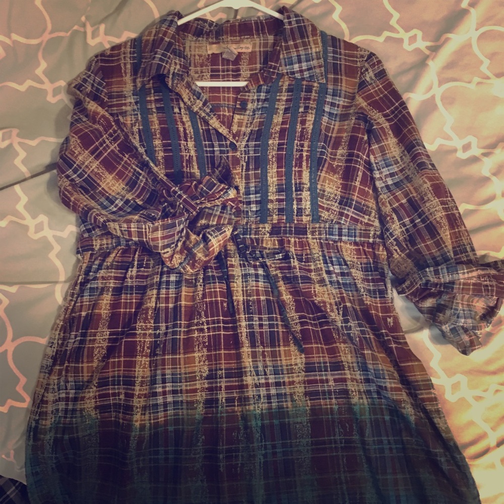 American Rag Flannel partial button, long sleeve